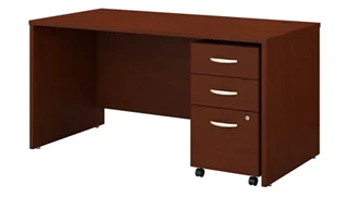 Stand-Alone Single Pedestal Desks Bush Furnishings 60in W x 30in D Office Desk with Assembled 3 Drawer Mobile File Cabinet
