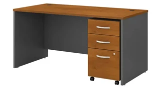 Stand-Alone Single Pedestal Desks Bush Furnishings 60in W x 30in D Office Desk with Assembled 3 Drawer Mobile File Cabinet