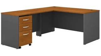 L Shaped Single Pedestal Desks Bush Furnishings 60in W L-Shaped Desk with Assembled 3 Drawer Mobile File Cabinet