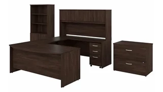 U Shaped Desks Bush Furnishings 72in W x 36in D U-Shaped Desk with Hutch, Bookcase and 2 Assembled File Cabinets