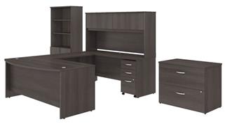 Office Suites Bush Furniture 72" W x 36" D U-Shaped Desk with Hutch, Bookcase and 2 Assembled File Cabinets