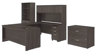 Office Suites Bush Furniture 72" W x 36" D U-Shaped Desk with Hutch, Bookcase and 2 Assembled File Cabinets