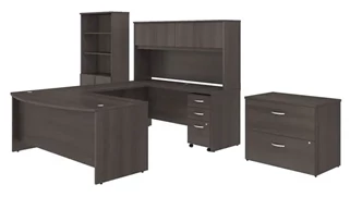 Office Suites Bush Furniture 72in W x 36in D U-Shaped Desk with Hutch, Bookcase and 2 Assembled File Cabinets