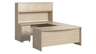 U Shaped Desks with Hutch Bush Furnishings 72in W x 36in D U-Shaped Desk with Hutch and Assembled Mobile File Cabinet