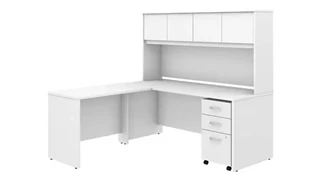 L Shaped Desks with Hutch Bush Furnishings 72in W x 30in D L-Shaped Desk with Hutch, 42in W Return and Assembled Mobile File Cabinet