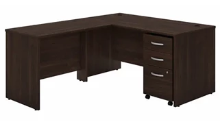 L Shaped Single Pedestal Desks Bush Furnishings 60in W x 30in D L-Shaped Desk with 42in W Return and Assembled Mobile File Cabinet