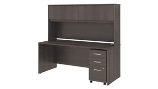 Stand-Alone Desks with Hutch Bush Furnishings 72in W x 30in D Office Desk with Hutch and Assembled Mobile File Cabinet
