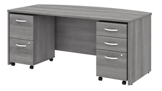 Stand-Alone Double Pedestal Desks Bush Furniture 72in W x 36in D Bow Front Desk with 2 Assembled Mobile File Cabinets