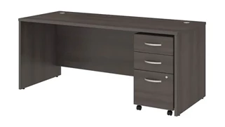 Stand-Alone Single Pedestal Desks Bush Furnishings 72in W x 30in D Office Desk with Assembled Mobile File Cabinet