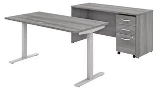 Standing Desks - Electronically Adjustable Bush Furnishings 60in W x 30in D Height Adjustable Standing Desk, Credenza and Assembled Mobile File Cabinet