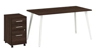 Stand-Alone Single Pedestal Desks Bush Furnishings 60in W Desk with Splayed Metal Legs and 3 Drawer Mobile File Cabinet (Assembled)