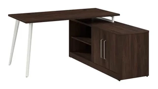 L Shaped Single Pedestal Desks Bush Furniture 60in W L-Shaped Desk with Splayed Metal Legs and Low Storage Cabinet