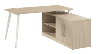 L Shaped Single Pedestal Desks Bush Furniture 60in W L-Shaped Desk with Splayed Metal Legs and Low Storage Cabinet
