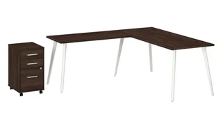 L Shaped Single Pedestal Desks Bush Furniture 72in W L-Shaped Desk with Splayed Metal Legs and Mobile File Cabinet (Assembled)