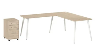 L Shaped Single Pedestal Desks Bush Furniture 72in W L-Shaped Desk with Splayed Metal Legs and Mobile File Cabinet (Assembled)