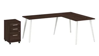 L Shaped Single Pedestal Desks Bush Furnishings 60in W L-Shaped Desk with Splayed Metal Legs and Mobile File Cabinet (Assembled)