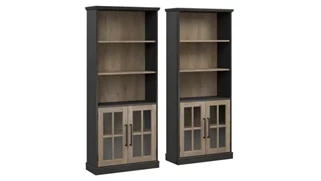 Standard Bookcases Bush Furnishings 5 Shelf Bookcase with Glass Doors - Set of 2