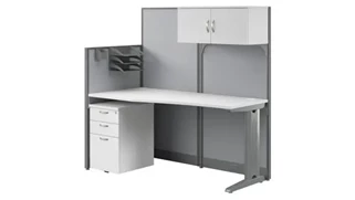 Cubicles Bush Furnishings 65in W Straight Cubicle Desk with Storage, Drawers, and Organizers