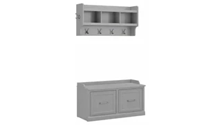 Coat Racks & Hall Trees Bush Furnishings 40in W Shoe Storage Bench with Doors and Wall Mounted Coat Rack