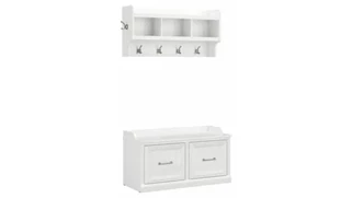 Coat Racks & Hall Trees Bush Furnishings 40in W Shoe Storage Bench with Doors and Wall Mounted Coat Rack