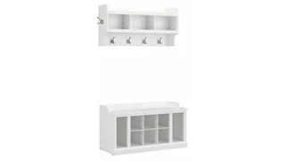Coat Racks & Hall Trees Bush Furnishings 40in W Shoe Storage Bench with Shelves and Wall Mounted Coat Rack