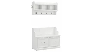 Benches Bush Furniture 40in W Entryway Bench with Doors and Wall Mounted Coat Rack