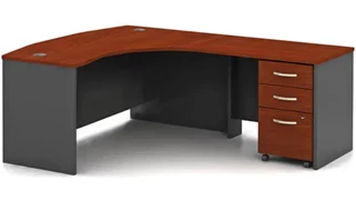 L Shaped Desks Bush Furnishings 60in W L-Shaped Bow Front Desk with Assembled 3 Drawer Mobile File Cabinet