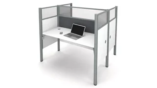 Cubicles Bestar Office Furniture Double Face to Face Workstation - White with Tack Boards and Acrylic Glass Privacy Panels