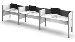 Benching Bestar Office Furniture Triple Side-by-Side Workstation - White with Tack Boards