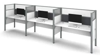 Cubicles Bestar Office Furniture Triple Side-by-Side Workstation - White with Tack Boards and Acrylic Glass Privacy Panels