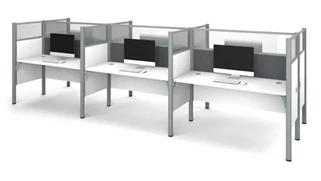 Cubicles Bestar Office Furniture Six Workstation - White with Tack Boards and Acrylic Glass Privacy Panels