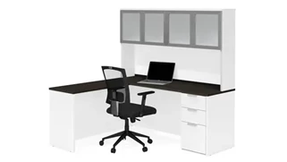 L Shaped Desks with Hutch Bestar L-Shaped Desk with Frosted Glass Door Hutch