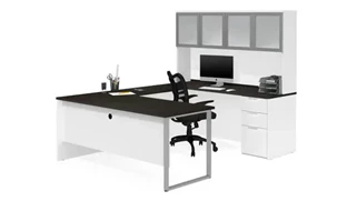 U Shaped Desks with Hutch Bestar U-Sshaped Desk with Frosted Glass Door Hutch