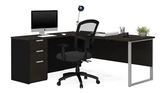 L Shaped Single Pedestal Desks Bestar L-Shaped Desk with Metal Legs