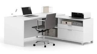 L Shaped Single Pedestal Desks Bestar 72in W L-Shaped Office Desk