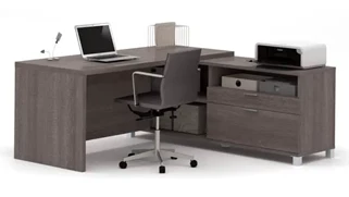 L Shaped Single Pedestal Desks Bestar Office Furniture 72in W L-Shaped Office Desk