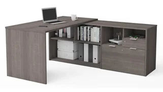 L Shaped Single Pedestal Desks Bestar 72in W L-Desk with 2 Drawers