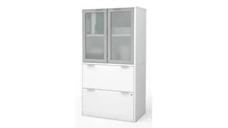 Lateral File Cabinets Bestar 30in W Lateral File Cabinet with Frosted Glass Doors Hutch