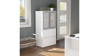 Lateral File Cabinets Bestar 30in W Lateral File Cabinet with Frosted Glass Doors Hutch
