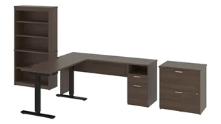 Standing Desks - Electronically Adjustable Bestar 72in W L-Shaped Standing Desk with Bookcase and Lateral File Cabinet