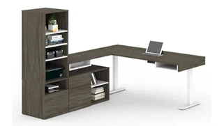 Standing Desks - Electronically Adjustable Bestar 72in W L-Shaped Standing Desk with Credenza and Storage Unit