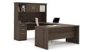 Office Suites Bestar Office Furniture U or L-Shaped Executive Desk with Hutch, Lateral File Cabinet and Bookcase
