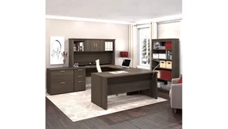 Office Suites Bestar U or L-Shaped Executive Desk with Hutch, Lateral File Cabinet and Bookcase