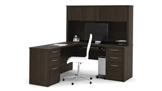 L Shaped Desks with Hutch Bestar 66in W L-Shaped Desk with Two Pedestals and Hutch