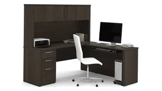L Shaped Desks with Hutch Bestar 72in W L-Shaped Desk with Hutch and 2 Pedestals