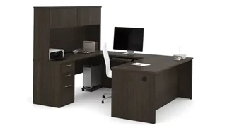U Shaped Desks with Hutch Bestar 72in W U-Shaped Executive Desk with Pedestal and Hutch