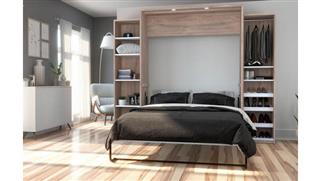 Murphy Beds - Queen Bestar Office Furniture 105in W Queen Murphy Bed with 2 Narrow Closet Organizers