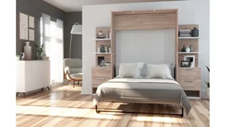 Murphy Beds - Full Bestar Office Furniture 99in W Full Murphy Bed with Nightstands and Floating Shelves