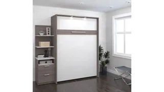 Murphy Beds - Full Bestar Office Furniture 79in W Full Murphy Bed with Nightstand and Floating Shelves