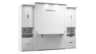 Murphy Beds - Queen Bestar Office Furniture 114in W Queen Murphy Bed with Desk and 2 Storage Cabinets